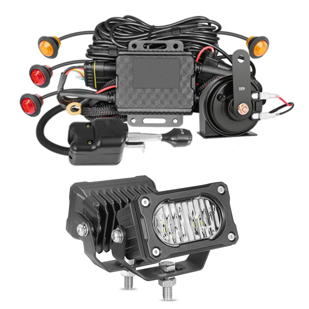 

Universal UTV Turn Signal Horn Street Legal Kit 3" LED Work Lights Wide Cornering Truck Horn Lever Switch Plug and Play 12V SXS