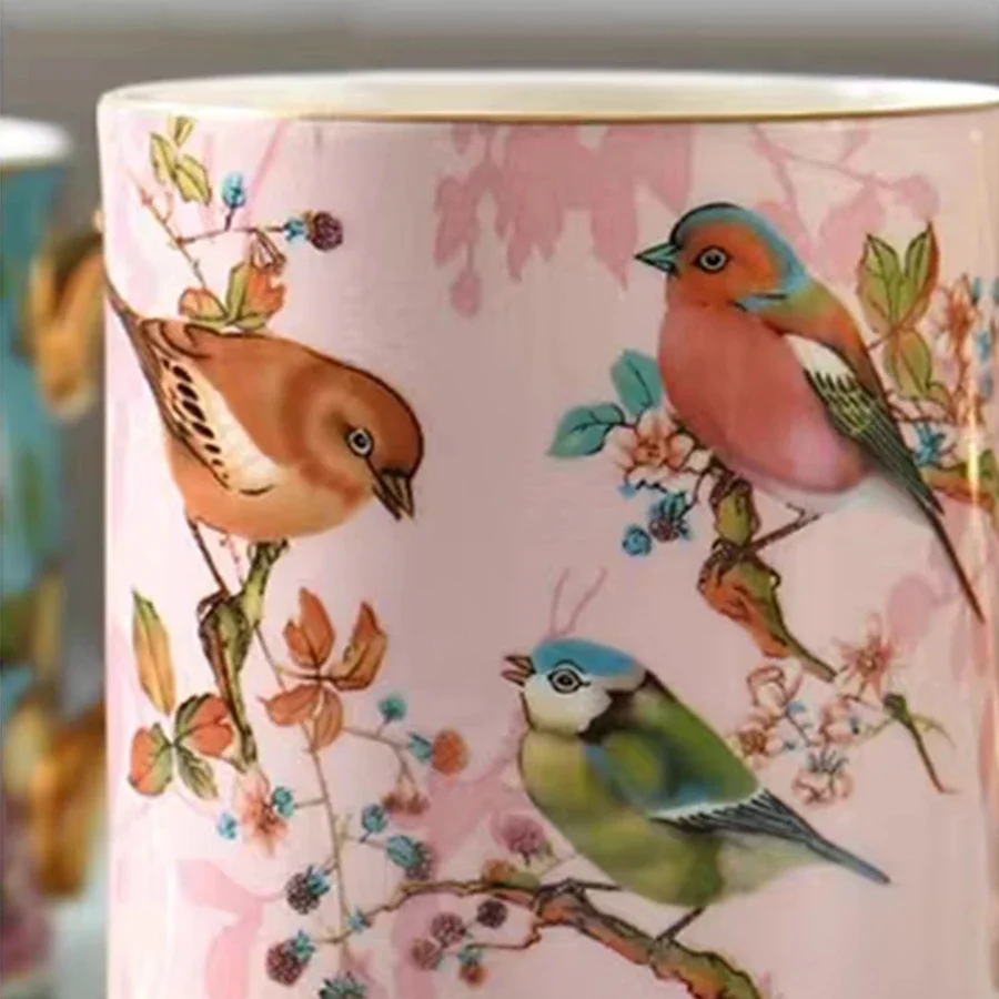 Ceramic Mugs Phnom Penh European Style Large Capacity Bone China Tea Mug Breakfast Milk Coffee Cup Magpies on the branches