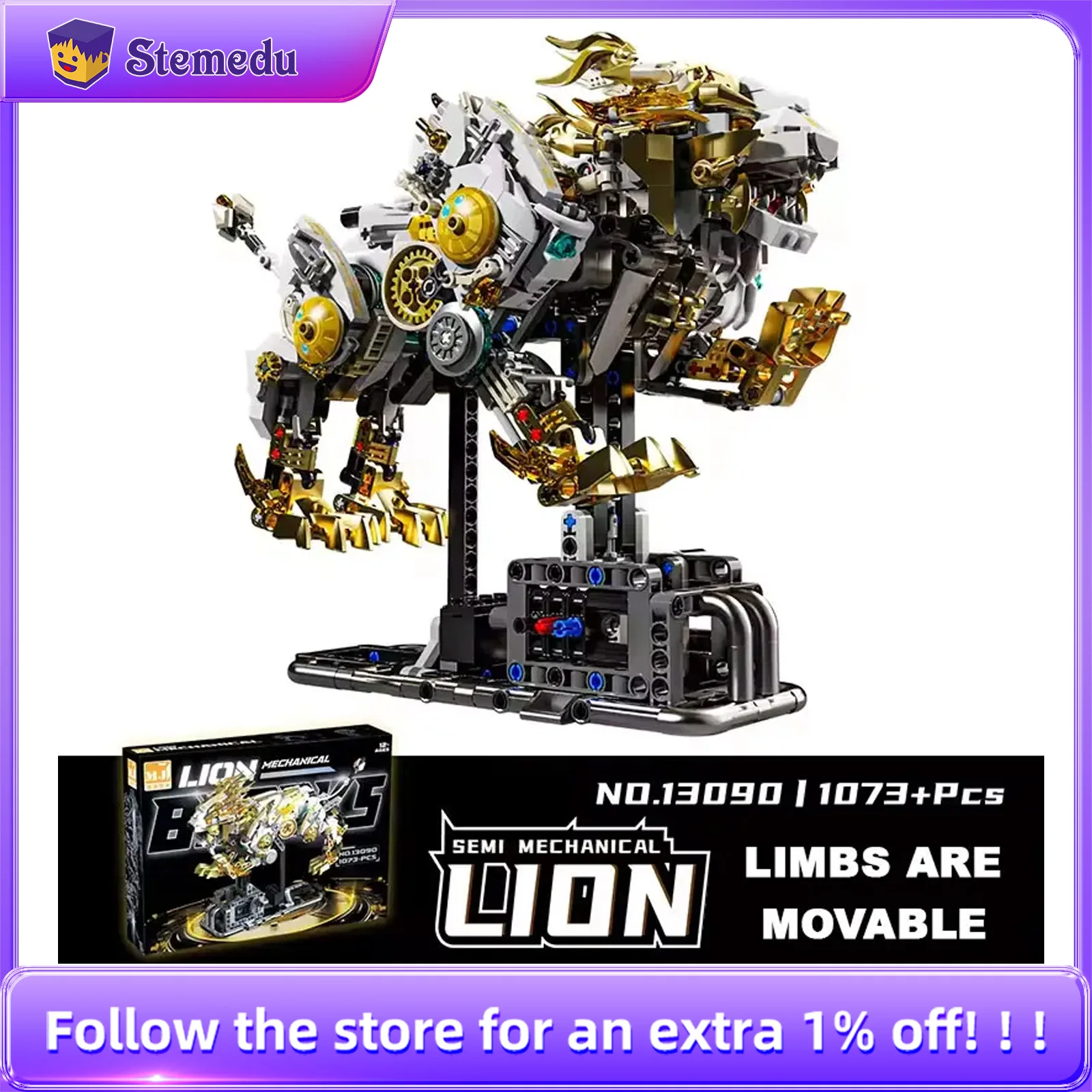 MOC Mechanische Leeuw Bouwstenen Set Creatieve Technische Bakstenen Met Beweegbare Onderdelen DIY Montage Kit Voor Volwassenen Kinderen Gift