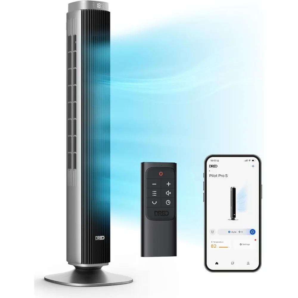 Tower Fan Smart Voice Control, 25 DB Quiet DC Portable Bladeless Fan, Works with Alexa, Google, App, Remote, 90° Oscillating