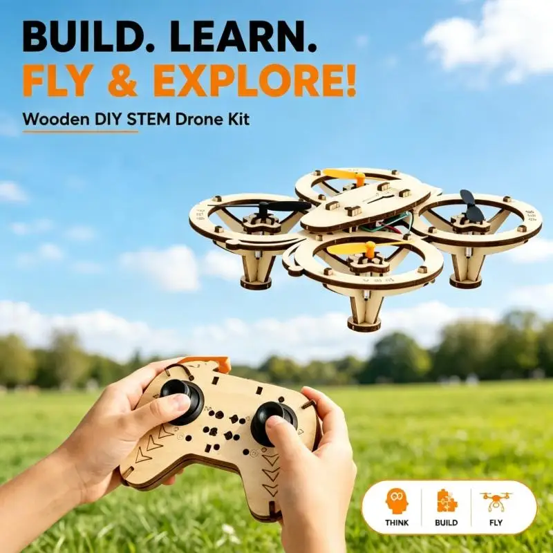 Wooden RC Quadcopter DIY Assembly Kit 2.4G Remote Control Aircraft Stunt Flying Model Handmade Craft Toy Adult Christmas Gifts