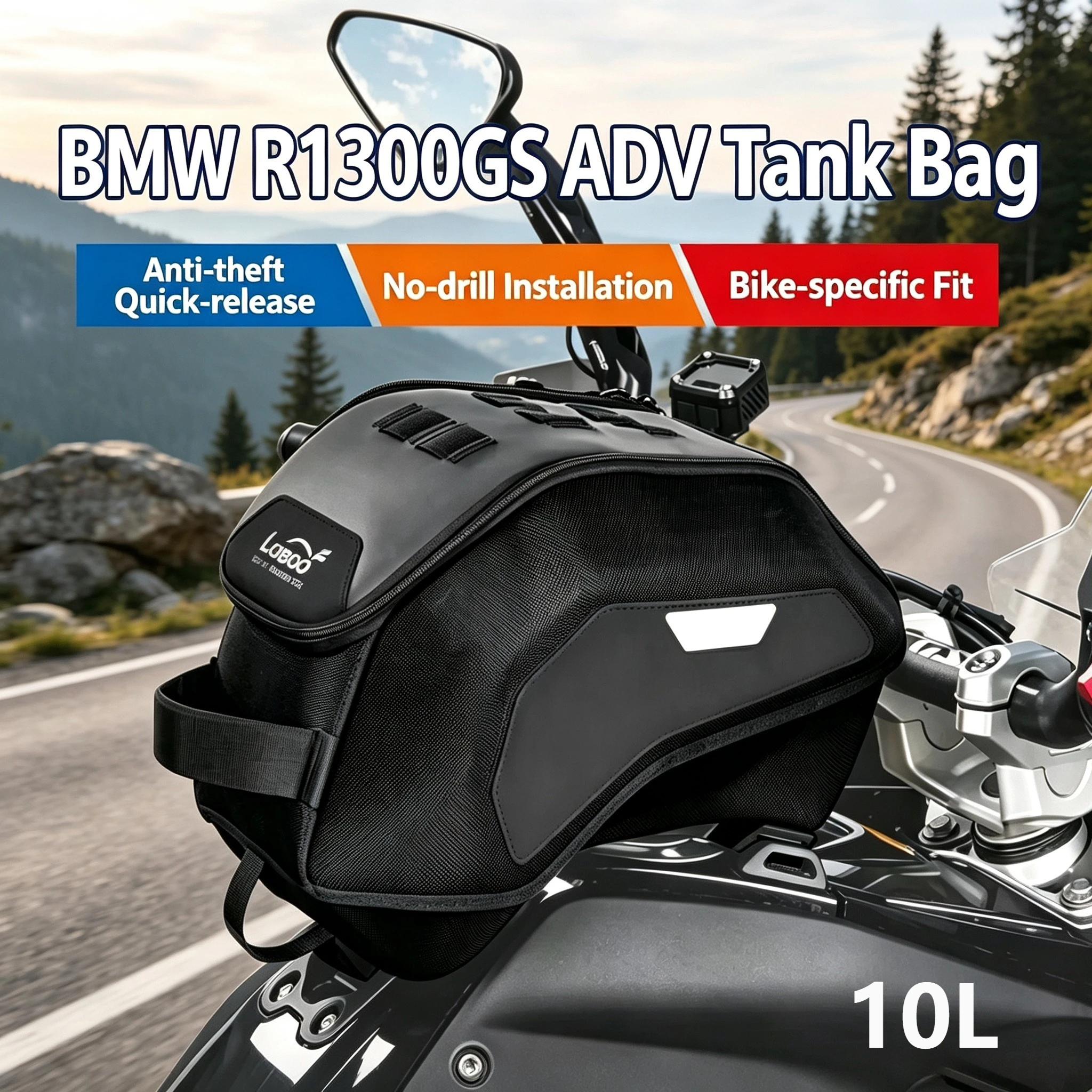 LOBOO 10L Motorcycle Special Fuel Tank Bag Magnetic Anti-theft Quick Dismantling Motorcycle Travel IPX7 Fit for BMW R1300GS ADV