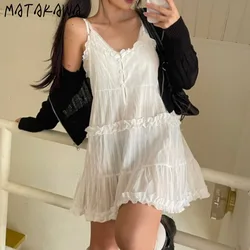 Matakawa Solid Spring Summer Women Dresses V Neck Ruffles Y2k Sleeveless Vestidos Mujer Korean Fashion Vintage Sexy Mini Dress