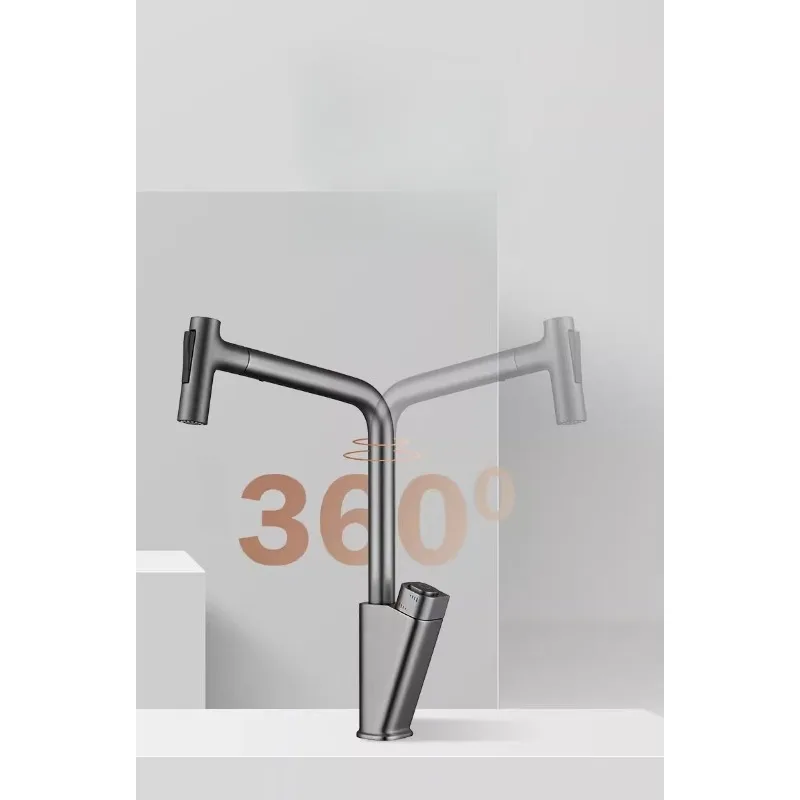 Gunmetal Kitchen Cold and Hot Water Faucet Pull-out Can Rotate Wash Basin Wash Basin Balcony Button Faucet