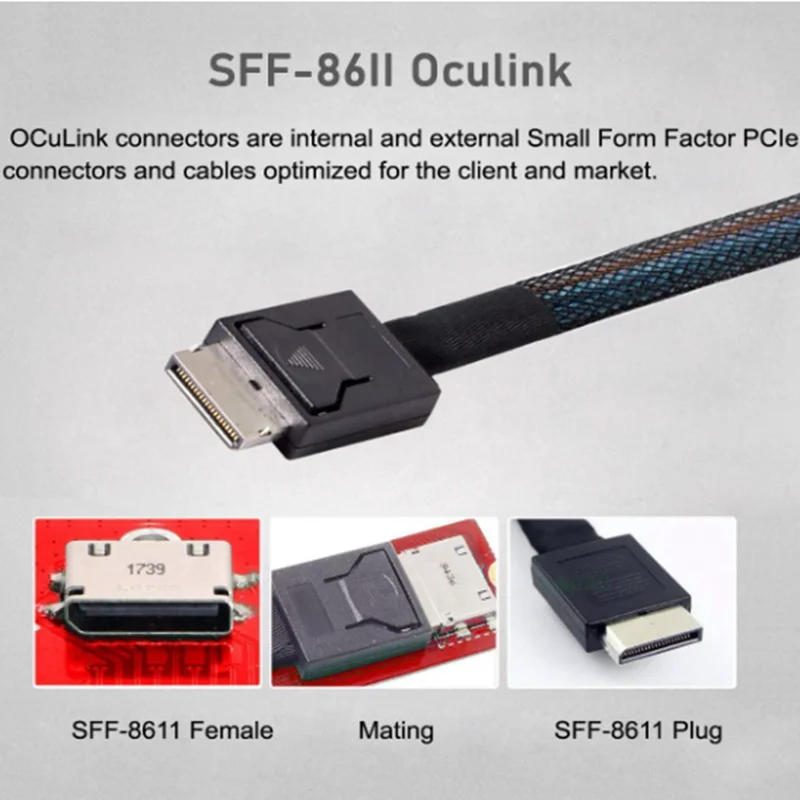 OcuLink PCIe PCI-Express SFF-8611 4i to Mini HD SFF-8643 SSD Data Active Cable 50cm