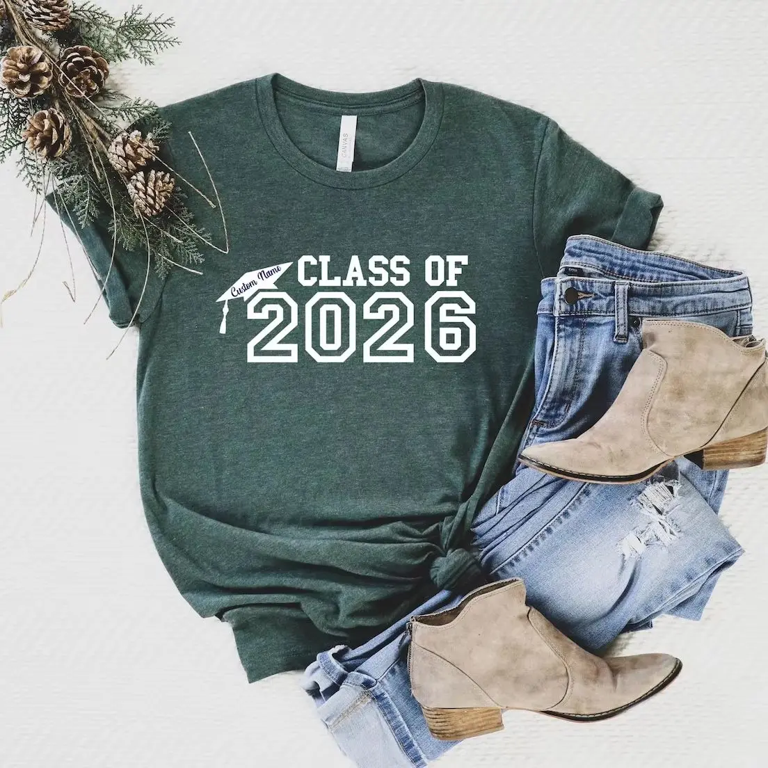 Custom Name Class of 2026 Shirt Cotton Trendy Solid Color Shirt Custom Senior Class Graduation Tee Party Group Cheering Tees