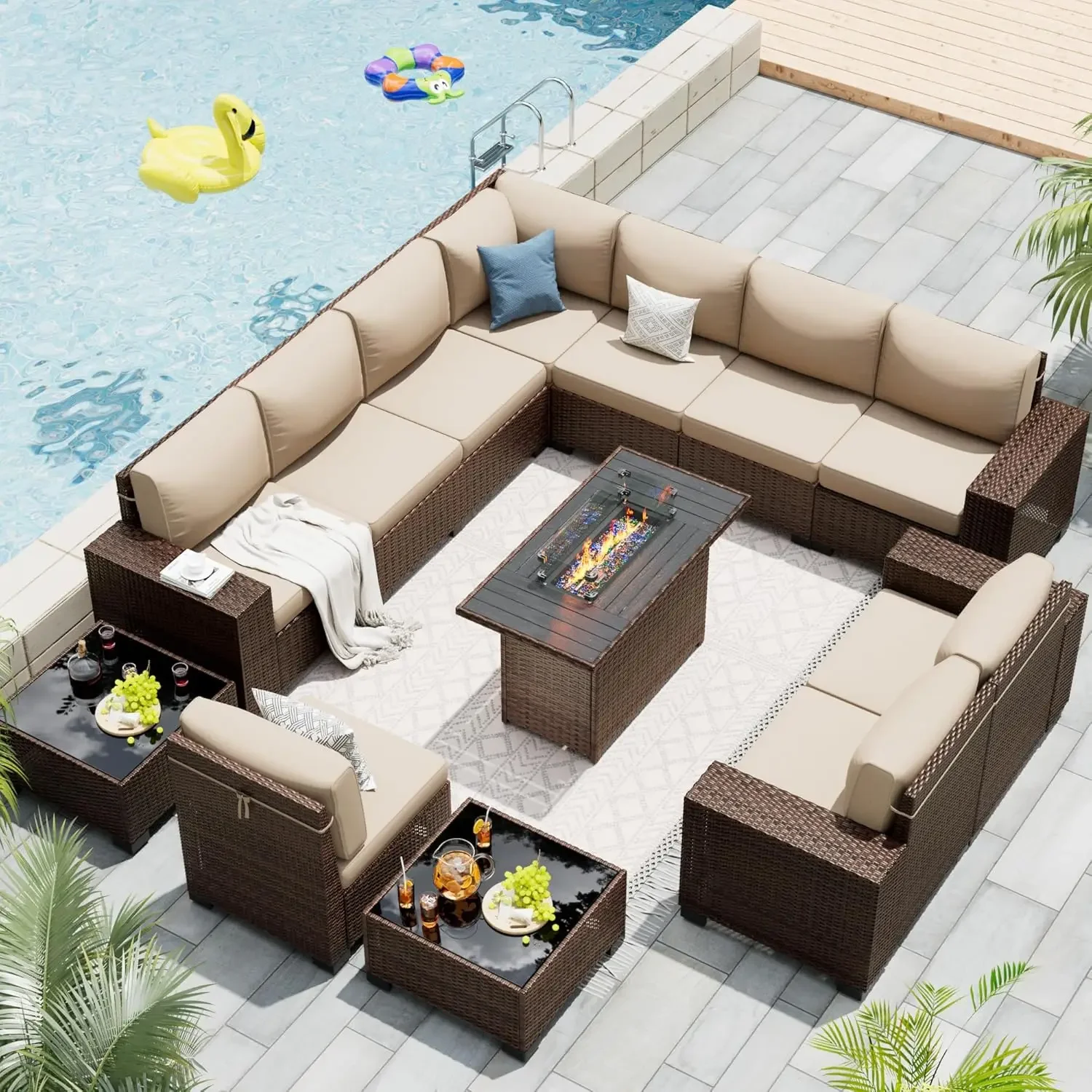 Patio Furniture Set,  Outdoor Sectional with Free Cover, All-Weather Wicker Patio Conversation Sets for Backyard