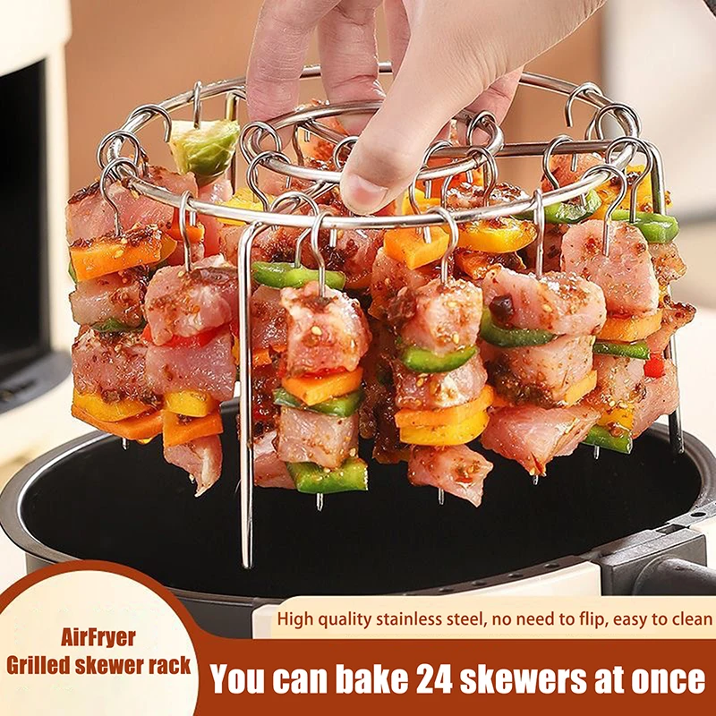 

Air Fryer Stainless Steel Vertical Grill Rack Detachable String Grill Vertical Barbecue Skewer Bracket 24 Baking Needle
