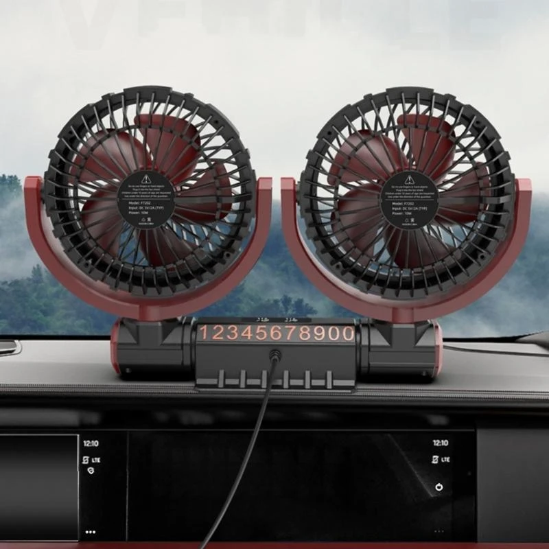 Car Interior Cooling Fan Double Head VentilationFan USB 360 Degree Rotates,Car Trucks Cooling Fans Adjustable Double Head Low No