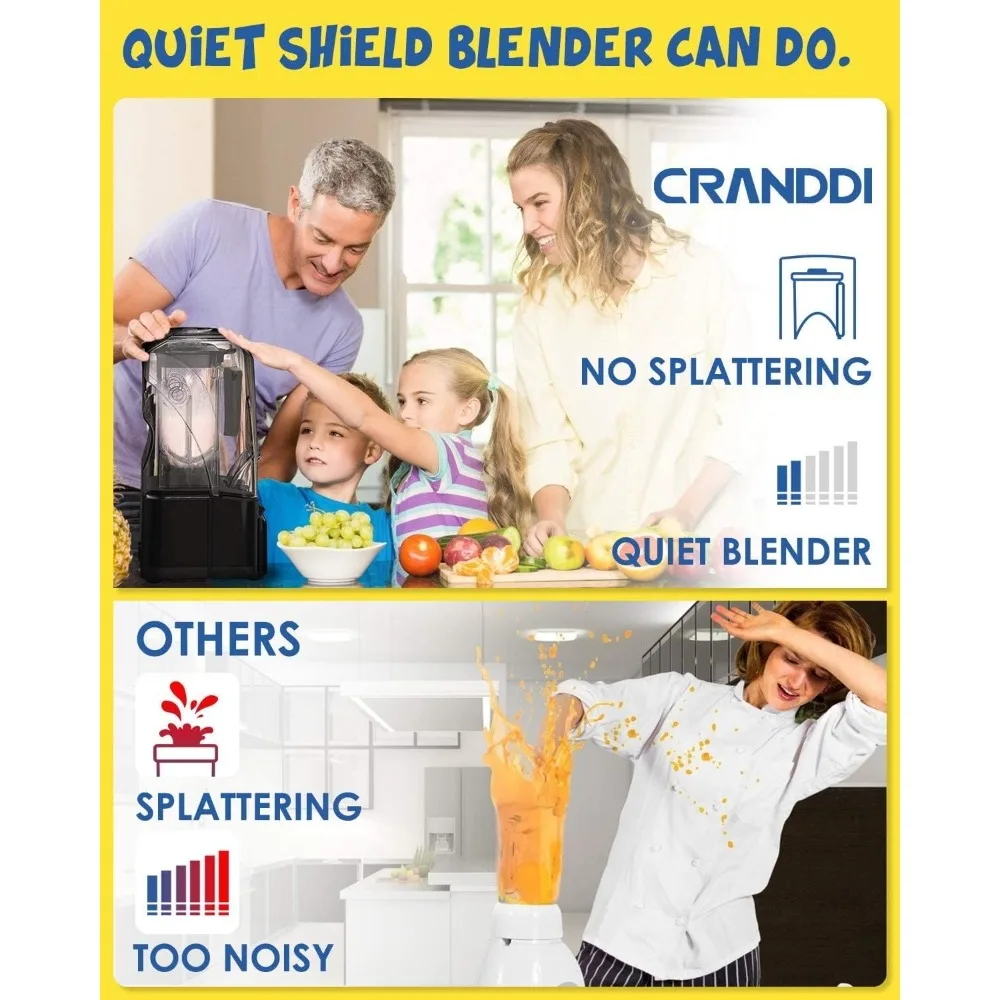 Quiet Commercial Blender with Soundproof Shield, 2200 Watt Professional Blenders for Kitchen with 80oz Jar and Self-Cleaning