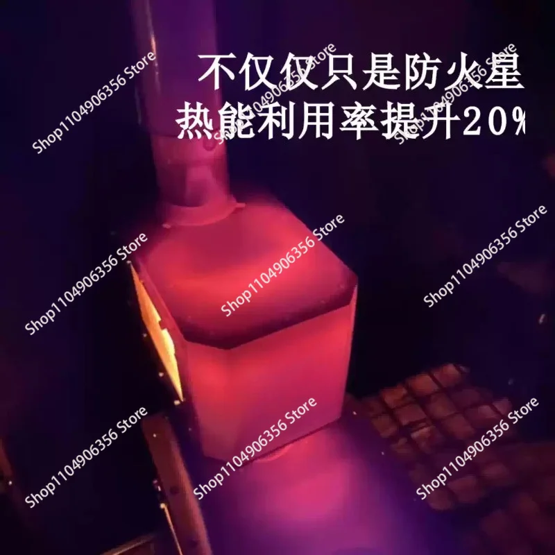Cube Wood Stove with Spark Guard, 2-Side Fire View, Secondary Air Intake, Chimney Adapter Expansion Platform