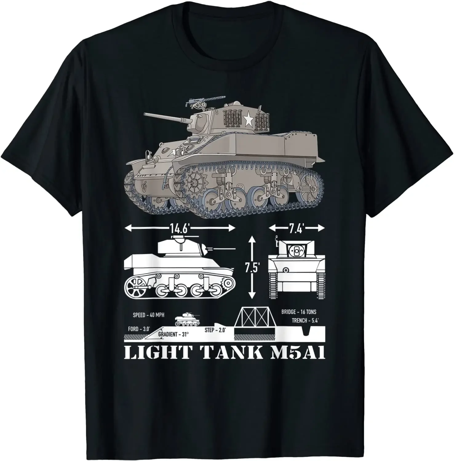 M5A1 Light Tank American  Tanks Infographic Diagram Men T-Shirt Short Sleeve Casual Cotton O-Neck Summer TShirt