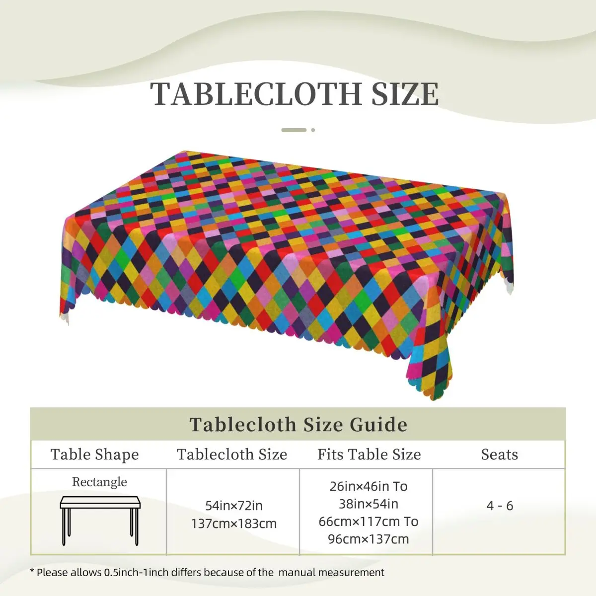 Mardi Gras Harlequin Plaid Playing Cards Rhombi Custom Rectangular Tablecloth Oilproof Table Cover for Decorations Table Cloth