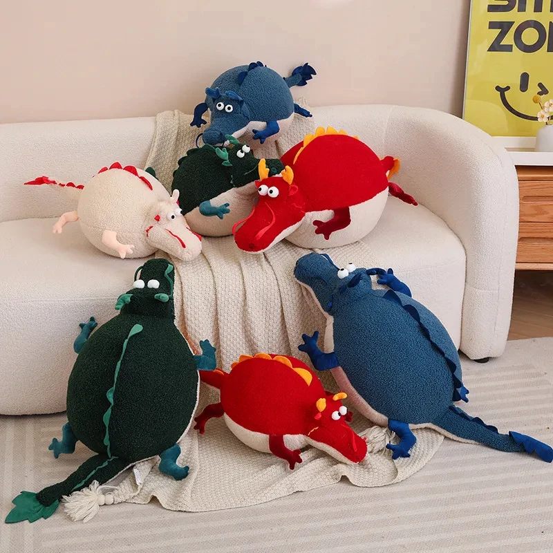 

Cute Cartoon Chubby Dragon Plush Throw Pillow Toy Anime Stuffed Animals Round Fat Dragon Plushies Cushion Doll for Home Decor