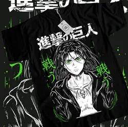 Eren Yeager T-shirt,Anime,Attack On Titan,Aot,Graphic Tee,black Shirt All Size