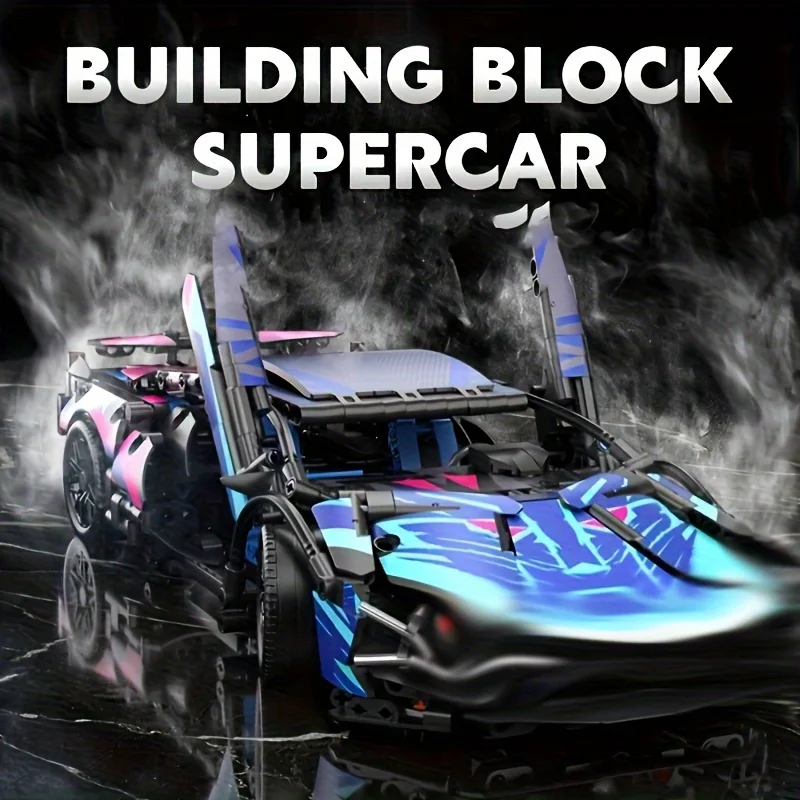 1314 + pcs fioletowy fajny tor wyścigowy samochód sportowy zmontowany klocki budynku, 1:14 DIY Model samochodzik dla dziecka