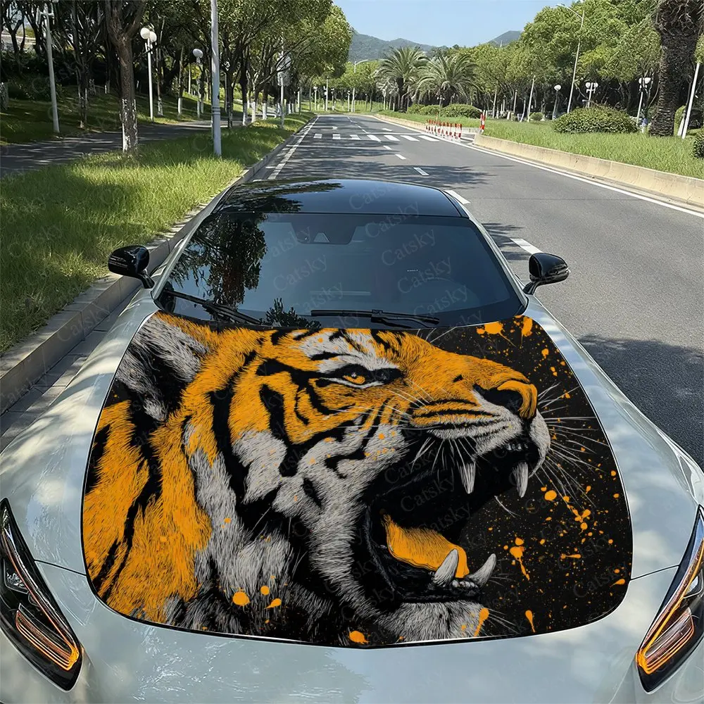 

Packaging For A Car Cover Yellow Spotted Tiger Design Made From High-Quality Vinyl Decals