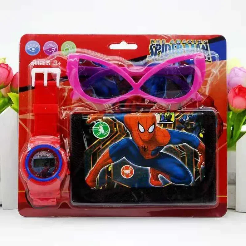 Disney-reloj Digital deportivo para niños y niñas, conjunto de juguetes con billetera, gafas de sol, Spiderman, Frozen, Mickey, Minnie, Princess Car