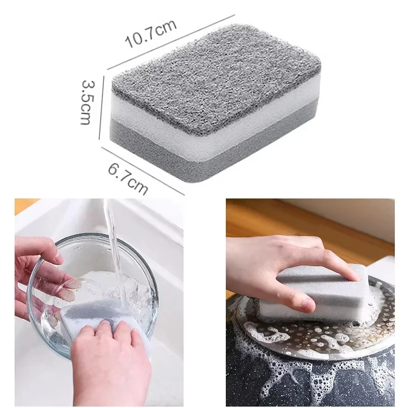 5/10Pcs Home Double-sided Sponge Wipe Gray Dirt-resistant Scouring Pad Kitchen Stain Sponge Wipe Professional Cleaning Supplies image 3