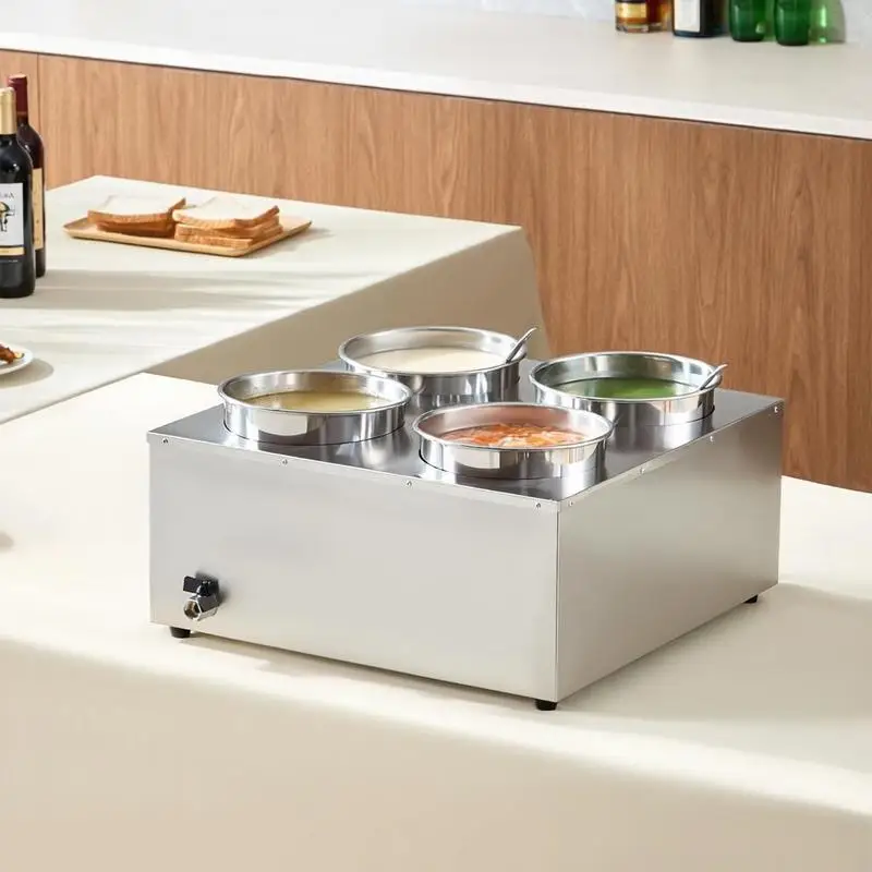 

Electric Soup Warmer, Four 6.34QT Stainless Steel Round Pot with 86~185°F Adjustable Temp, 1500W Commercial Bain Marie with Anti-dry Burn and Reset Button, Soup Station for Restaurant, Buffet