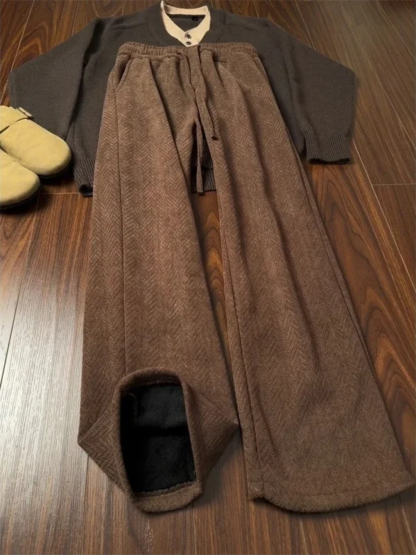 

Men's Casual Pants Autumn Winter Knitted Fce Wide Leg Pants Vintage Sle Gingham Pattern Comfortable Fit Straight Leg