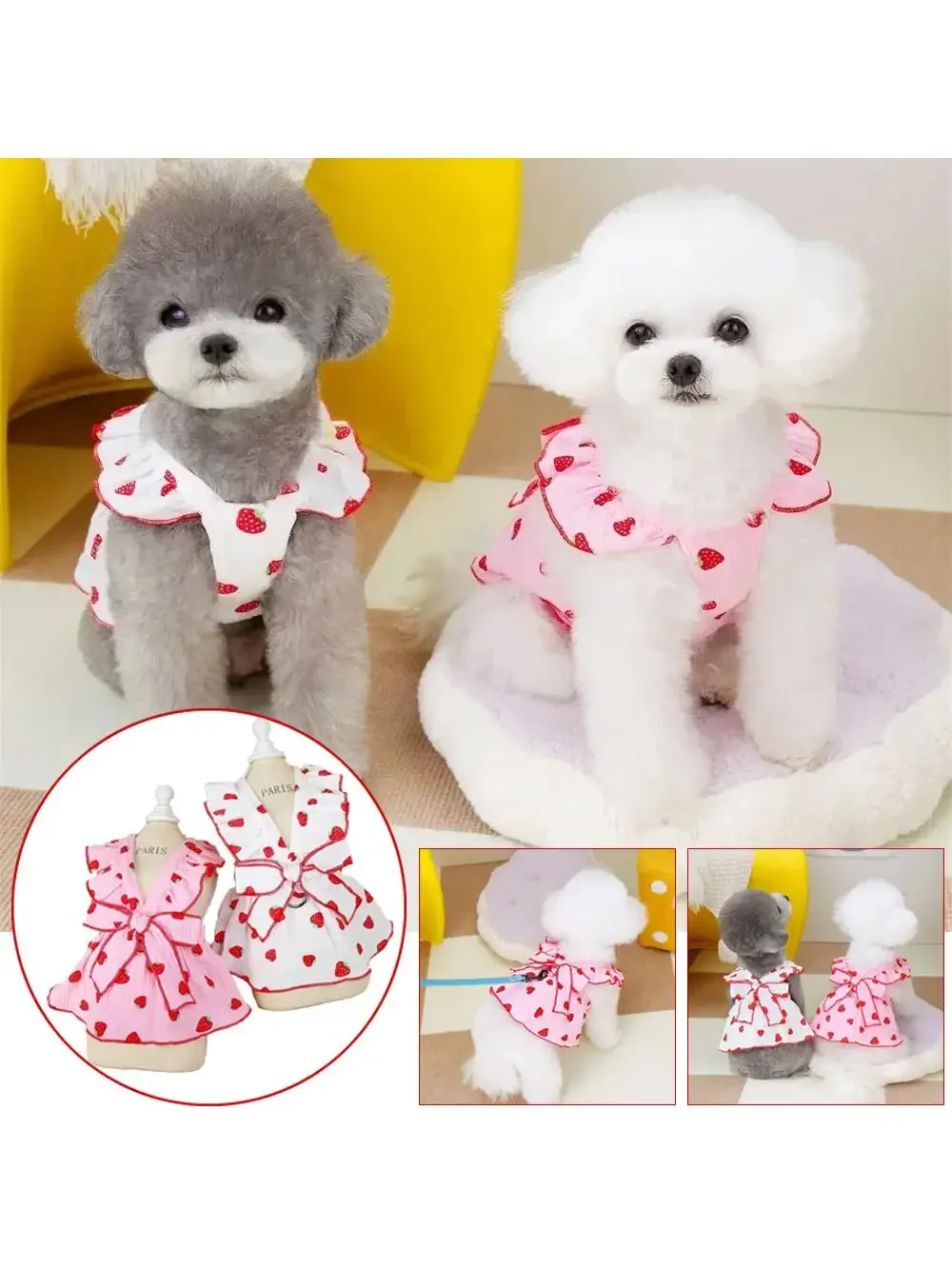 Robe d'été à fraises pour animaux de compagnie, vêtements de luxe pour chiens, gilet, jupe à bretelles, chemise rafraîchissante pour chat, Bichon, Chihuahua, tenues pour chiens