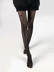 Women Sexy Tights Black Floer Printed Mesh Fishnet Pantyhose Lady Summer Nylon Tights Stocking Black Hoisery