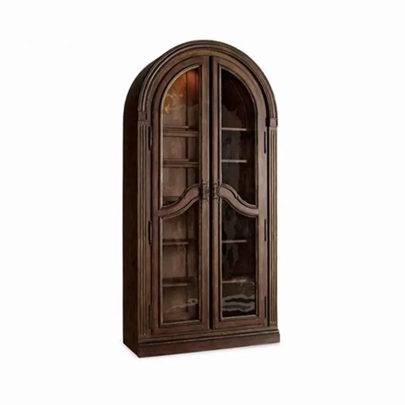 Massivholz-Bücherregal im französischen Retro-Stil mit gewölbten Doppeltüren und Glastüren als Vitrine