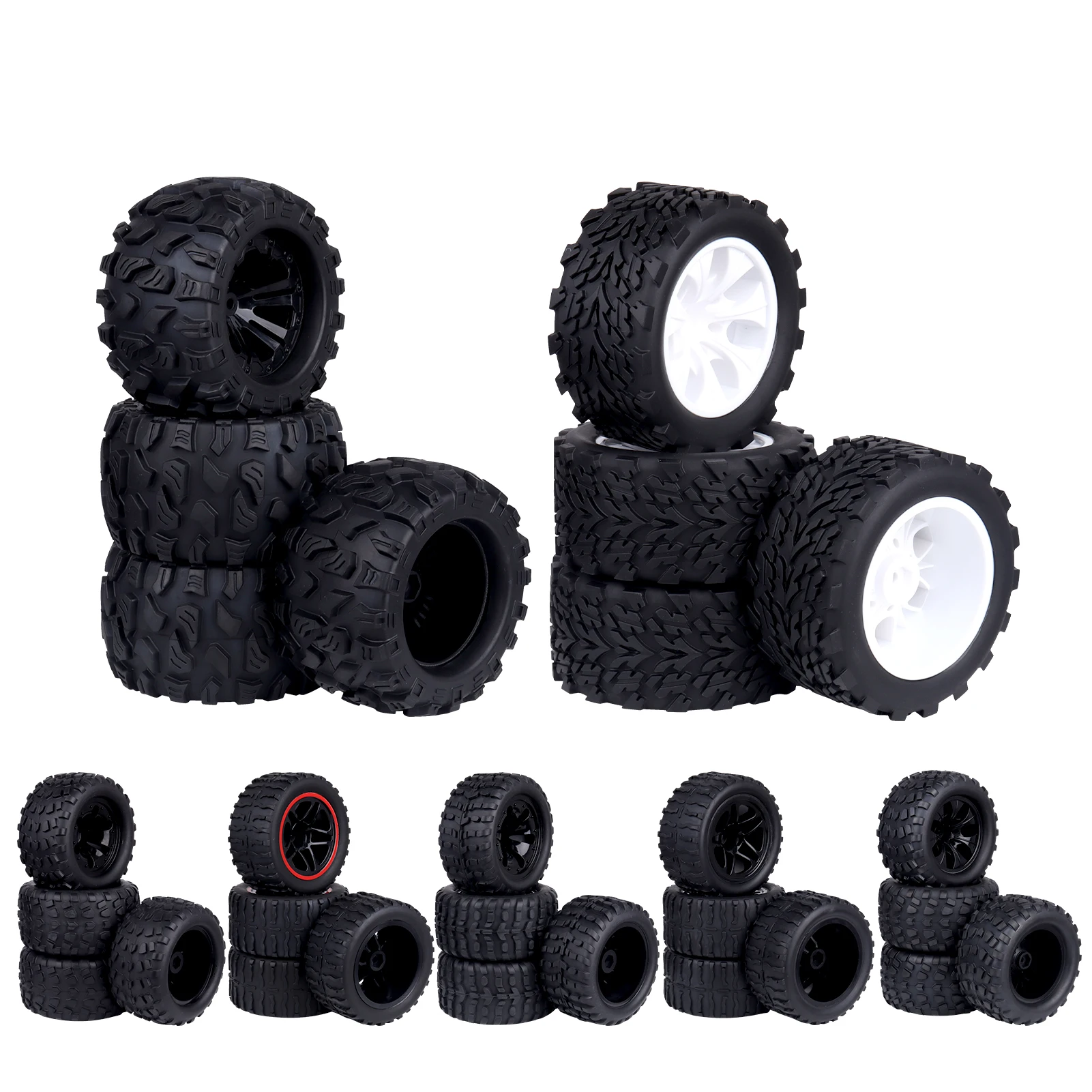 4pcs-Pack Pre-Glued 1/10 Scale Truck Tires with 12mm Hex Wheels for Traxxas rc cars parts and accessories