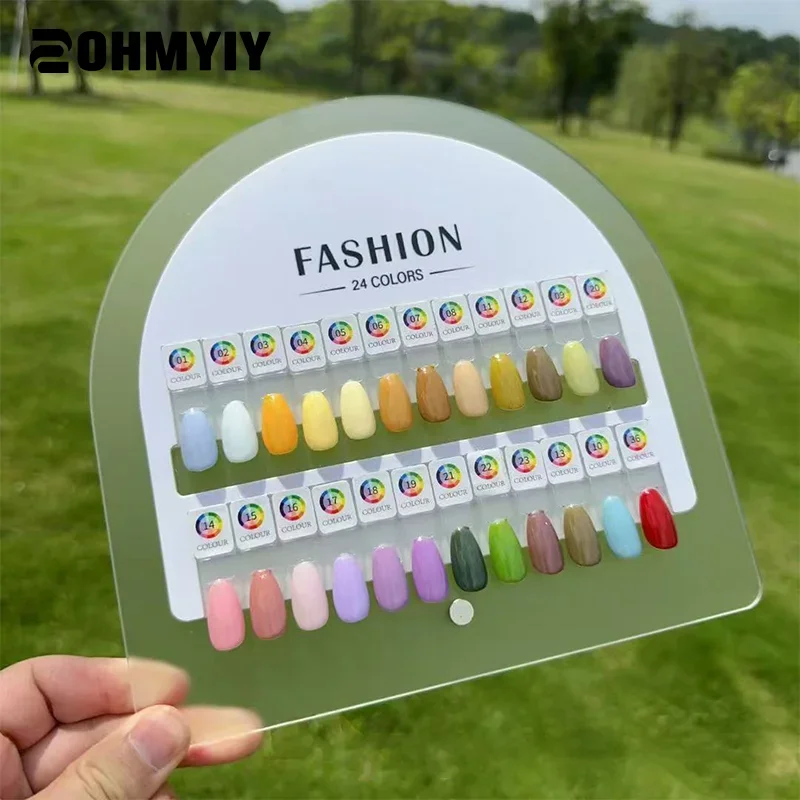 24pcs Magnetic False Nail Tip Display Clear Natural Color Card Polish Gel Stand Board Nail Palette Manicure Nail Glue Practice