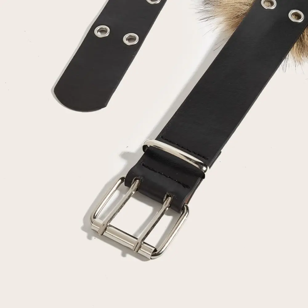 

Personality PU Leather Leather Fur Belt Faux Fur Spicy Girl Style Furry Waistband Retro Rivet Y2K Waistband Dress Decoration