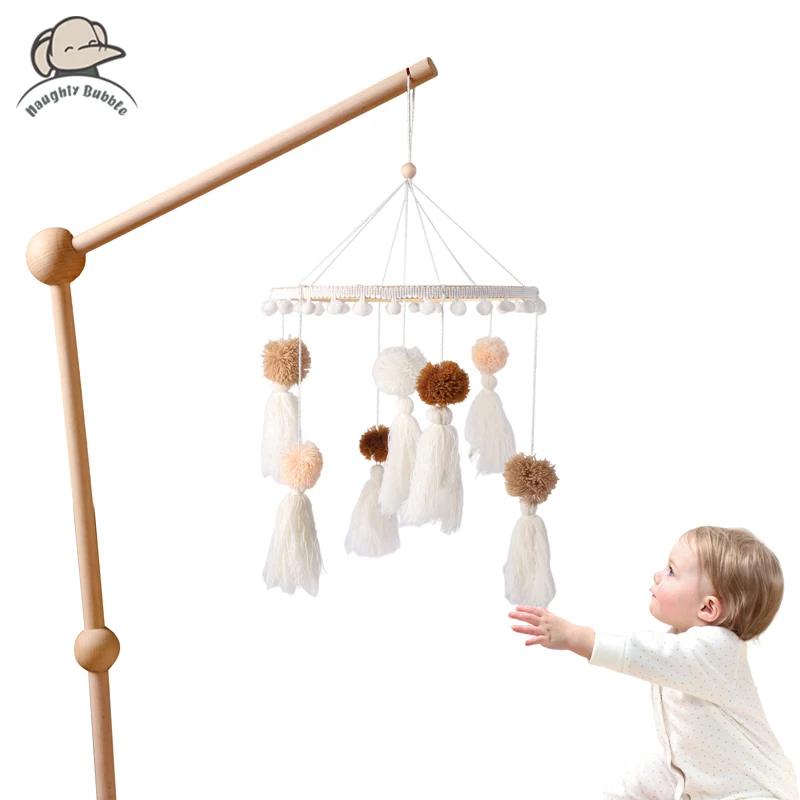 Baby Bed Weaving Rainbow Rattle Toys Newborn Accessories Crib Mobile Rattle Balls Beads Bed Bell Rotating Wind Chimes Decor