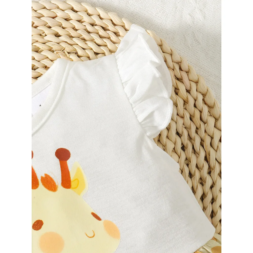 Newborn Baby Girl Romper Cute Giraffe Sleeveless Spliced Jumpsuit Summer Casual Daily Wear Bodysuit for Infant Girl 0-18 Months