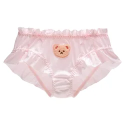 Bragas de cintura media de seda de leche para mujer, ropa interior encantadora, estilo princesa Lolita, oso de dibujos animados, bragas