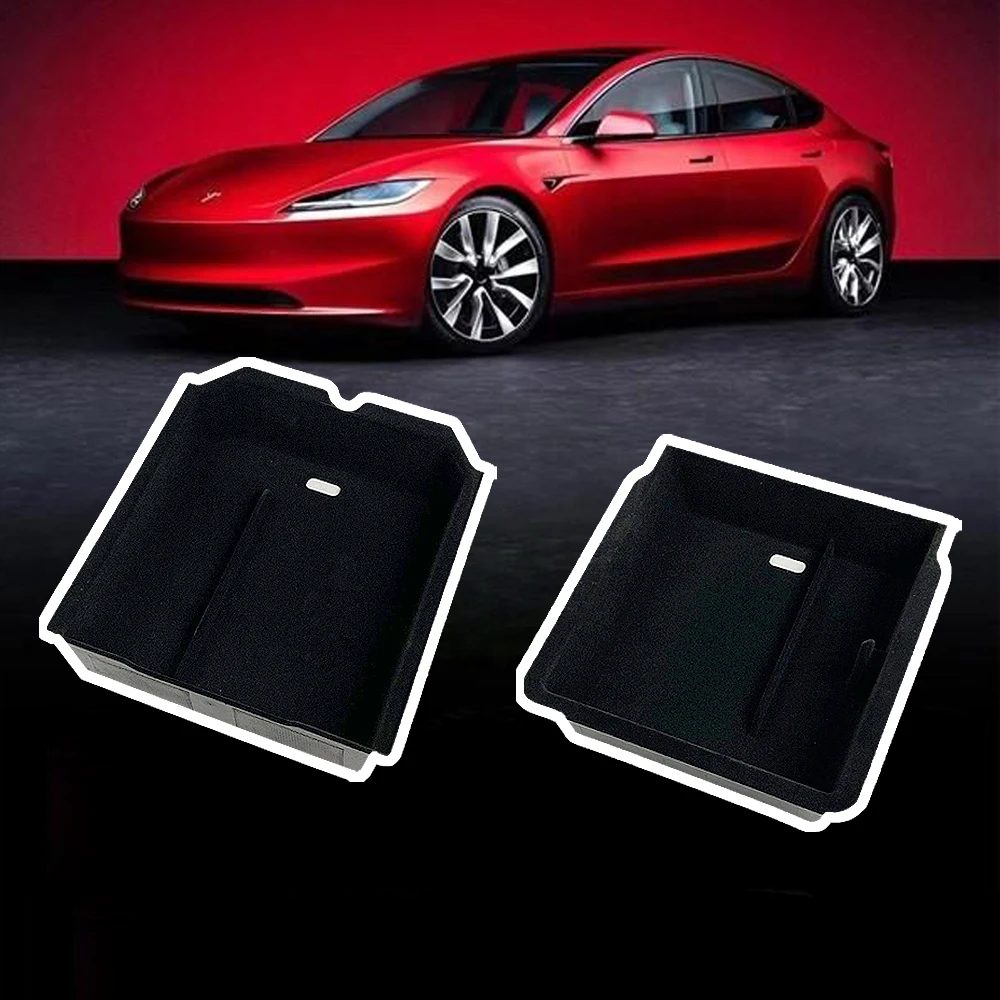 For Tesla Model 3+ Highland 2024 Center Console Eyeglasses Storage Case Armrest Storage Box Upper&Lower Flocking Accessories New