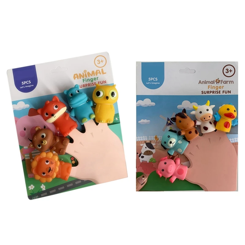 ABJL-2Set Finger Puppets For Children 5 Farm Animals BPA PVC Bath Toys Hand Puppets Doll Set Early Eductional Toy(A) & (C)