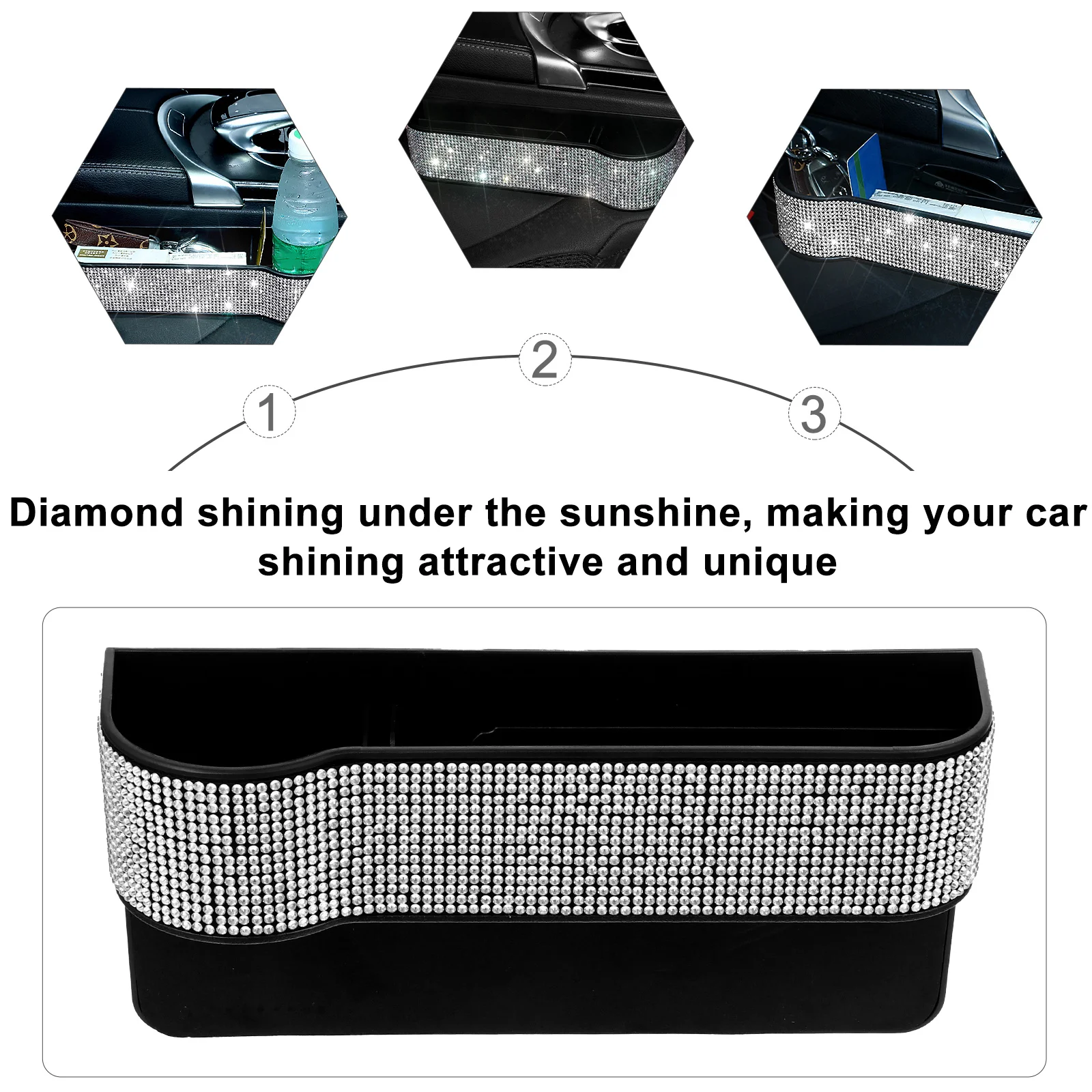 

Car Seat Gap Filler Durable ABS Bling Rhinestone Side Slot Storage Box Organizer Car Console Pocket Practical