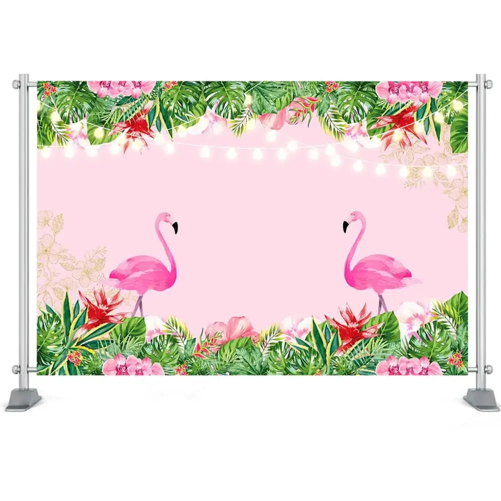 Flamingo Backdrop Tropical Floral Summer Beach Birthday Party Decoration Pink Flamingle Words Customize Background