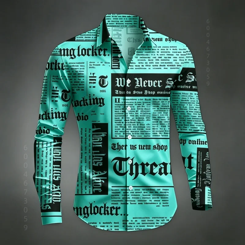 Men's Shirt Long Sleeved Shirt Newspaper Letter Print Retro Casual Single Breasted Shirt Street Style Trendy Men's Top image 5