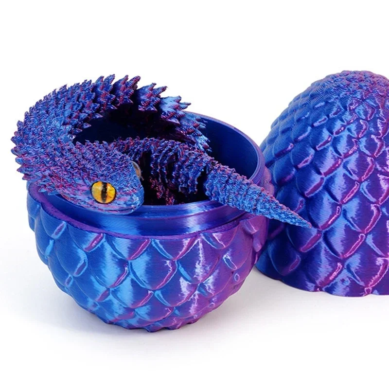 Hot 3D Printed Gem Snake Egg Dragon Home Decoration Rotatable Articulated Crystal Snake for Kid Gifts Toys Desktop Ornaments