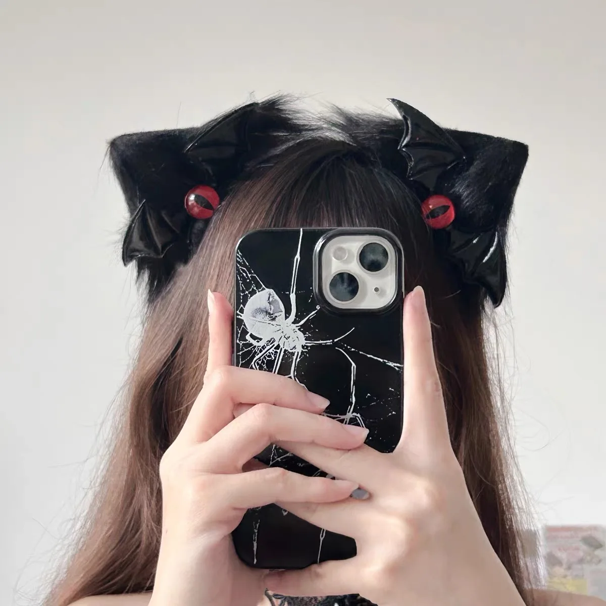 

Original Handmade Dark Cat Ear Hairpin Red Eyeballs Bat Wings Hairclip Girls Headband Hair Accessaries