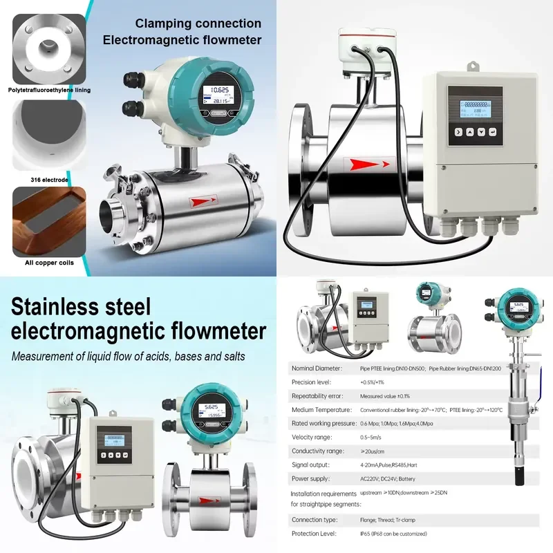 

CE certified stainless steel digital magnetic clip flowmeter, suitable for chemical liquids, milk, water, pulse type, 4-20mA