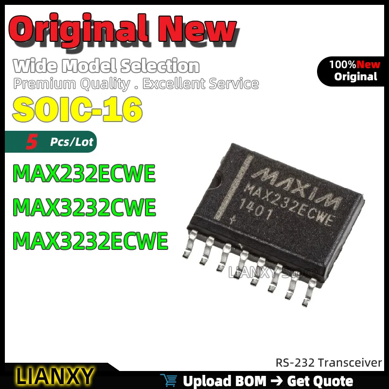 

5pcs SOIC-16 MAX232ECWE MAX3232CWE MAX3232ECWE RS-232 Transceiver New Original
