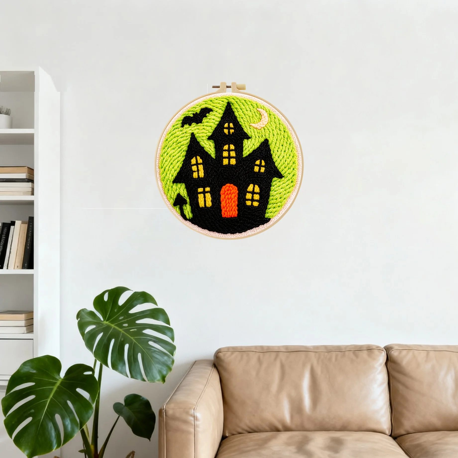 Gruseliges Halloween Punch-Nadel-Set 20x20cm 1 Stück Geister-Kürbis-Stickerei-Set für Anfänger DIY-Bastelset für Heim-Party-Deko – Detail 2