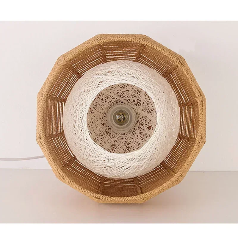 SANDYHA Retro Hemp Rope Chandeliers for Living Room Decoration Handmade Rattan LED Lamp Bedroom Dining Table Lighting Fixture