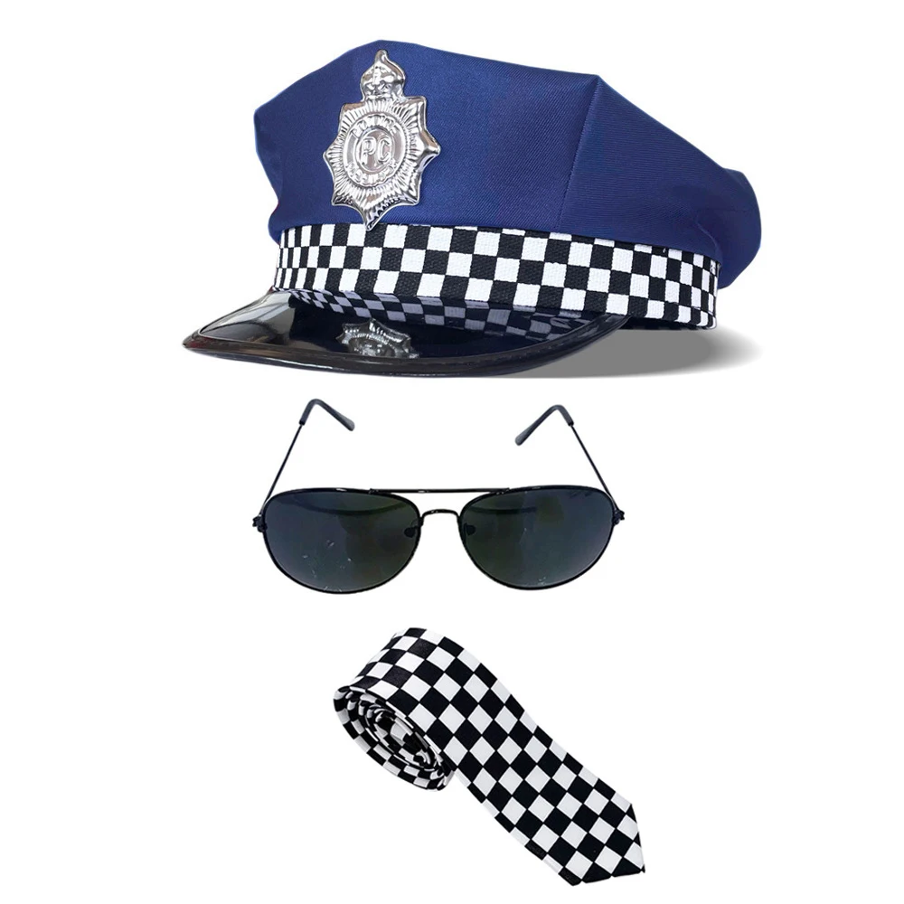 Adult Police Hat Octagonal Flat Top Hat Role Play Fun Props U.S. Police Hat Uniform Accessory Halloween Mardi Gras Party