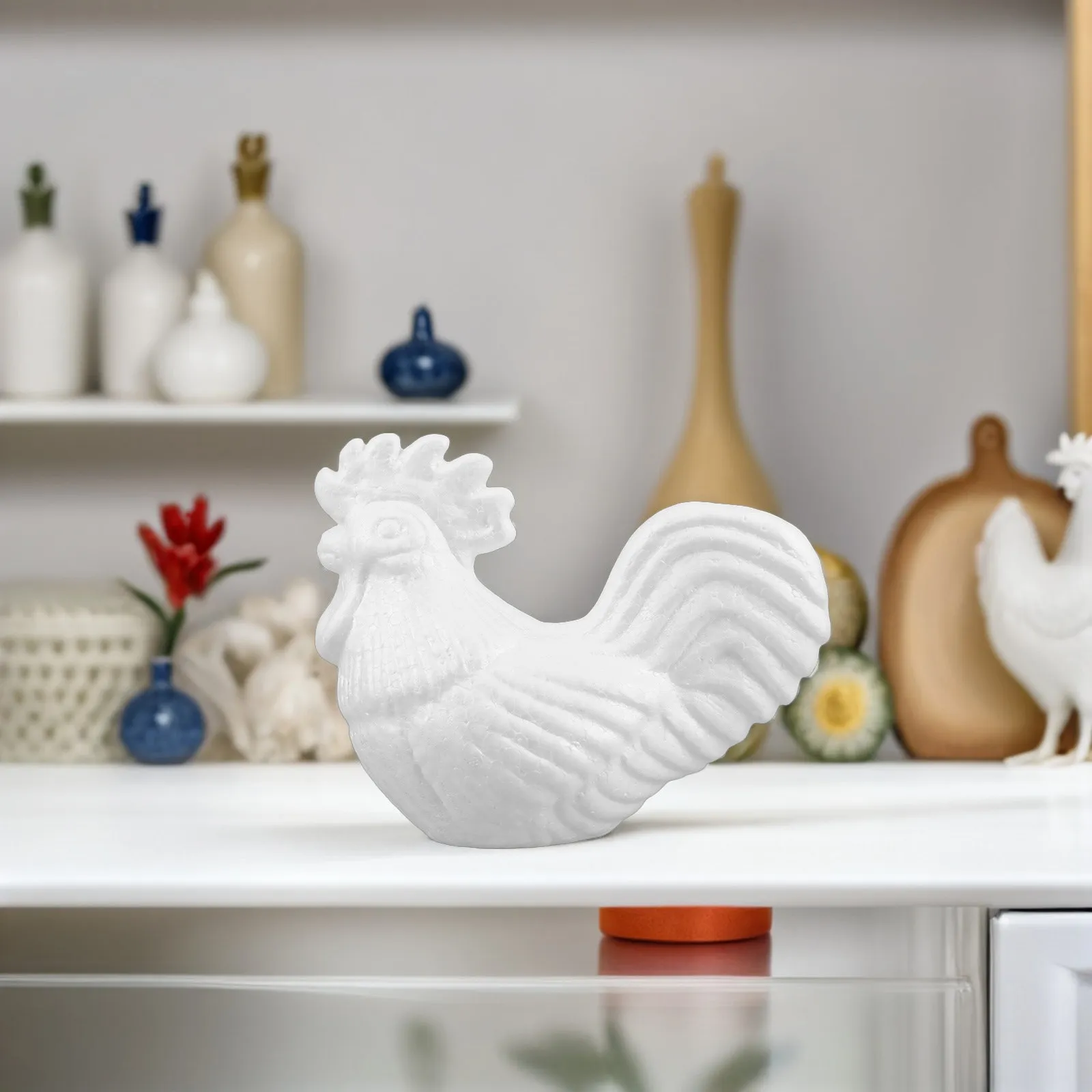 2Pcs Foam Rooster Ornaments Creative DIY Craft Kids Graffiti Safe Foam Material Handcrafted Animal Sculptures Decorative Desktop