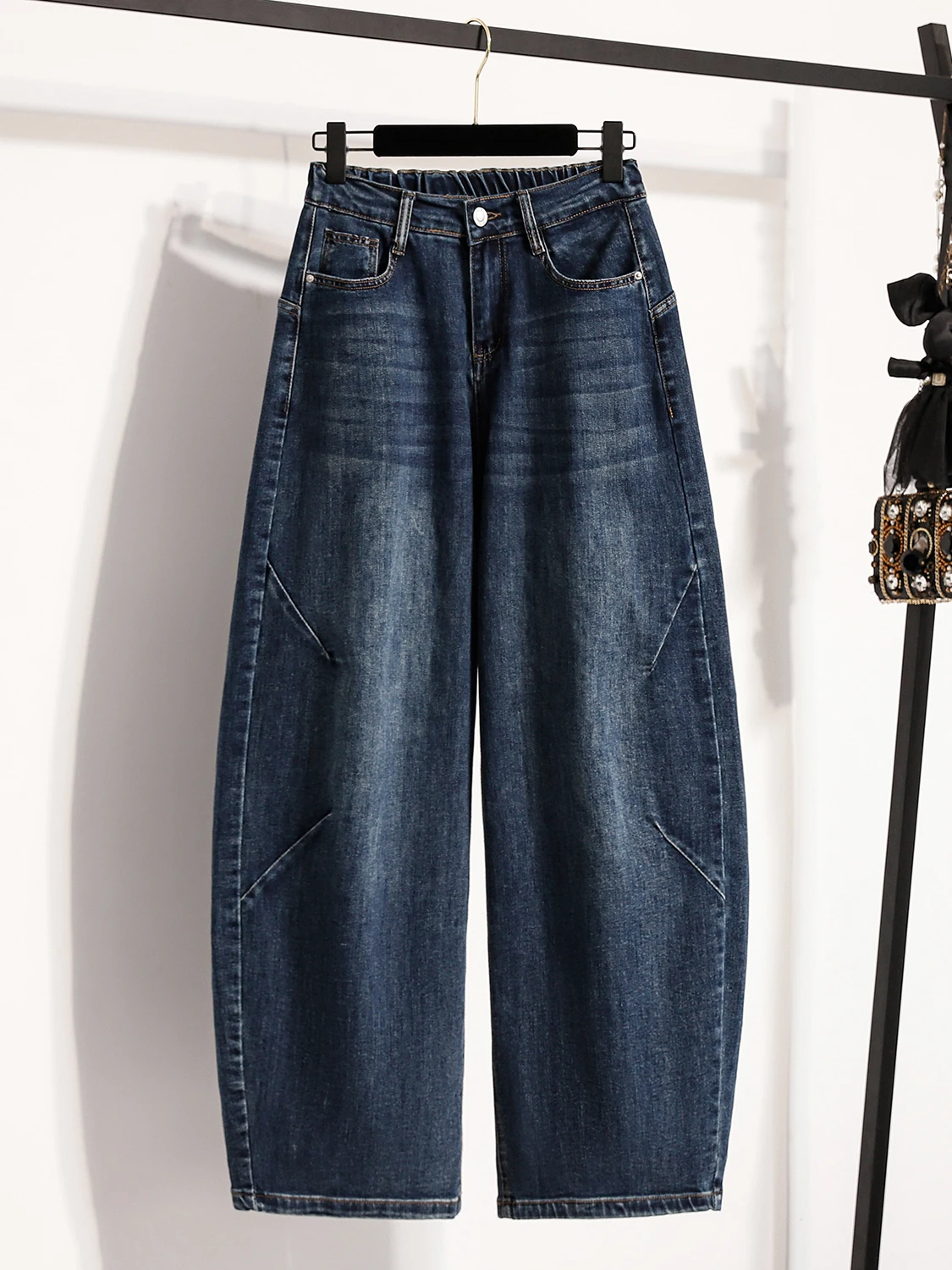 

Blue Denim Wide Leg Pants Women's Spring High Waist Cover Hip Bana Comfortable plus Size Casual Trousers