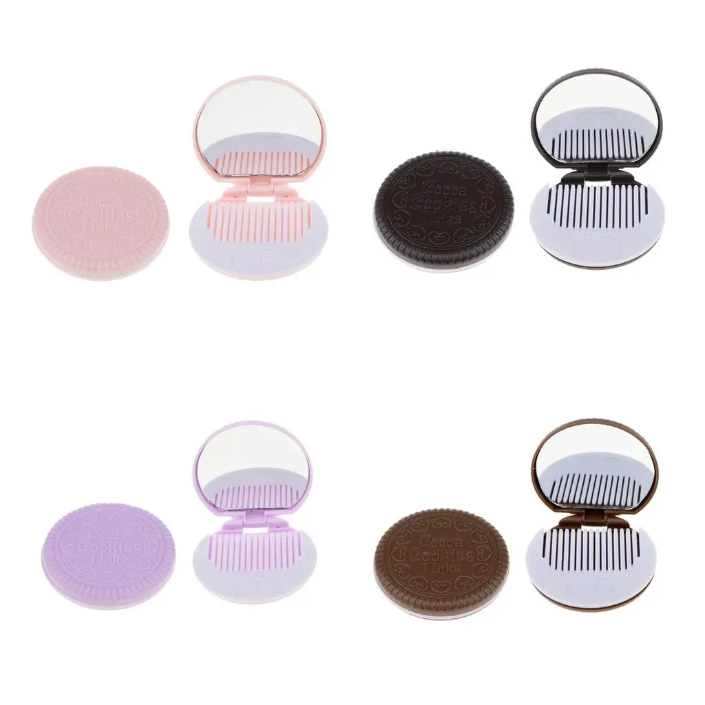 Miroir de Poche Rond et Compact Pliable avec Peigne, Accessoire de Maquillage et de Cosmétique, 2 Pièces