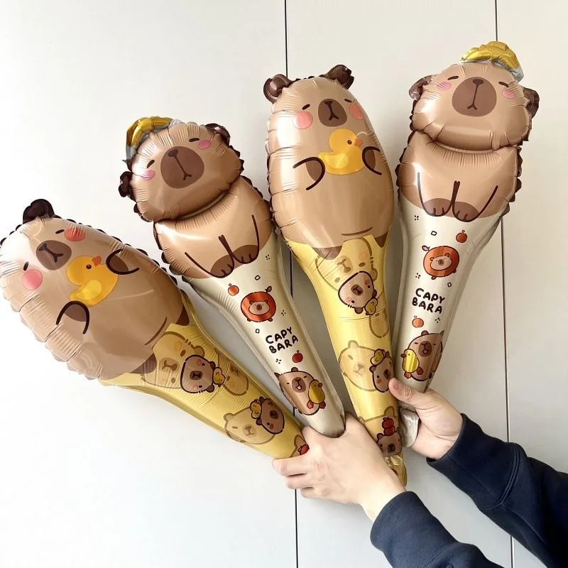 8/4-teiliges Cartoon-Tier-Capybara-Ballon-Set mit Handstab, Folienballons für Kindergeburtstag, Babyparty, Partydekoration, Zubehörset